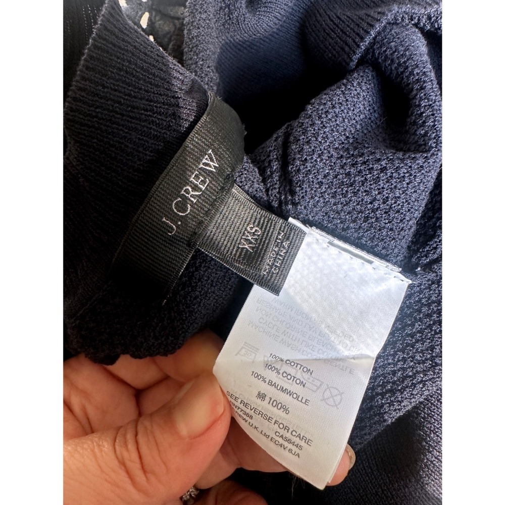J.Crew Navy Blue Lace Eyelet Bib Ruffle Front Summerweight Cotton Sweater XXS - Picture 8 of 10